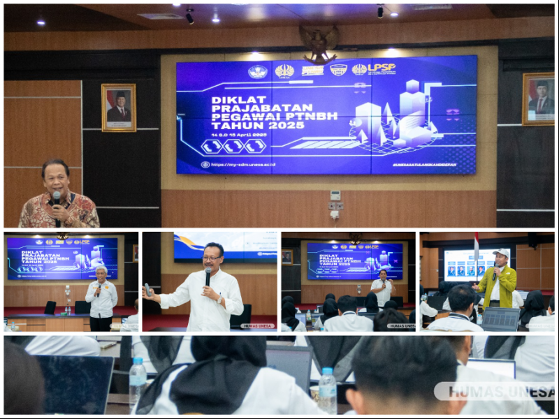 Jajaran pimpinan memberikan penguatan seputar kelembagaan dalam Diklat Prajabatan Pegawai Unesa 2025.