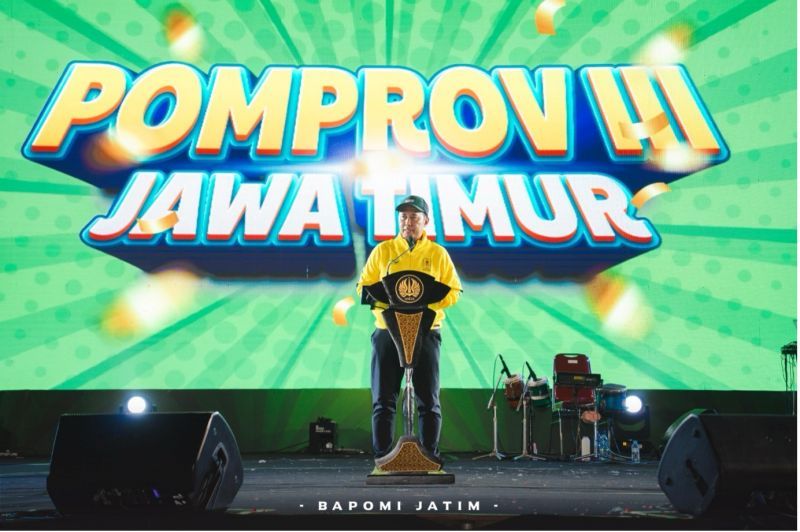 Wakil Rektor IV Unesa Dwi Cahyo Kartiko menyampaikan pidato pembukaan mewakili Rektor Unesa dalam pembukaan Pomprov III Jatim 2025.
